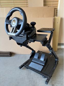 Racing steering wheel and pedals with stand