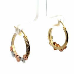 Woman’s Ladies 10k Tricolor Rose White Yellow Gold CZ Cubic Zirconia Heart Hinged Hoop Earrings GP3130967