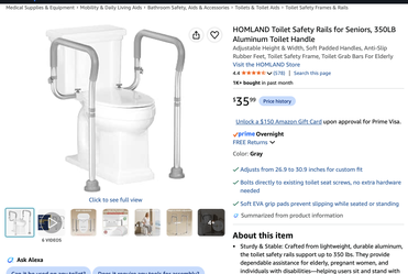 HOMLAND Toilet Safety Rails, 350LB Aluminum Toilet Handle- UNOPENED