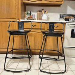 Modern Industrial Black & Gold Swivel Counter Stools – Set of 2 – 25” Seat Height