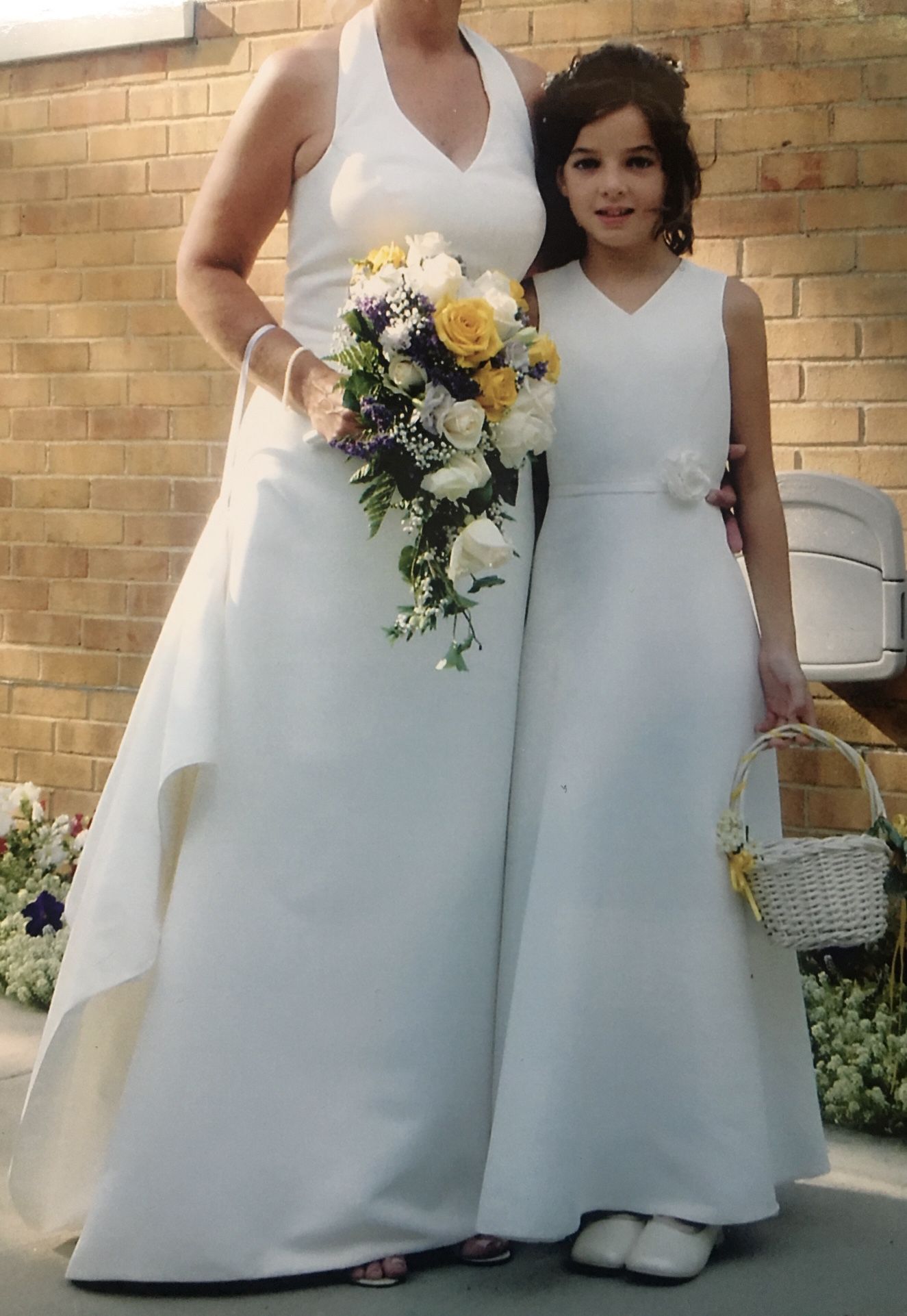 Halter Wedding Gown w/strapless bra Slip & Flower Girl Dress