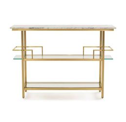 Mitchell Gold + Bob Williams Marquis Bar w/White Marble, Glass Shelves & Brass Finish
