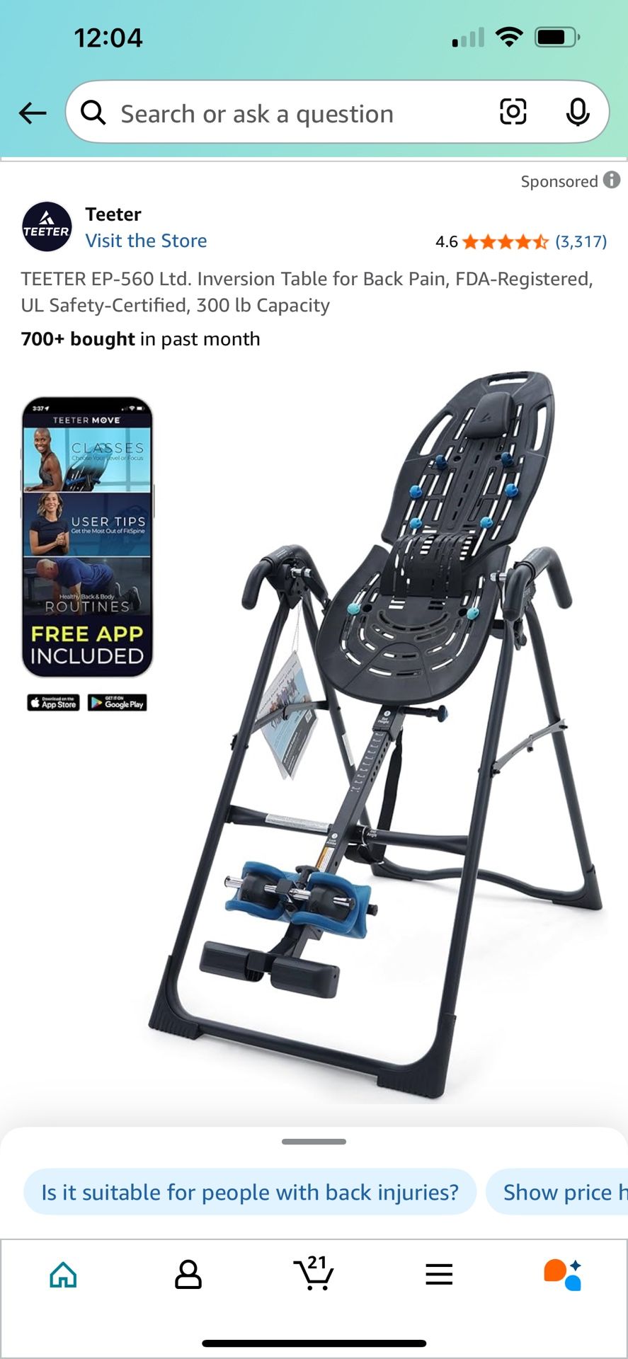 Teeter Inversion Table, Used