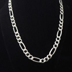 24" x 11mm Heavy Solid Sterling Silver Diamond Cut Figaro Chain Necklace. Italy, MINT!