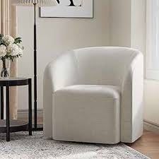 Swivel Barrel Accent Chair Upholstered Modern Round Armchair Beige
