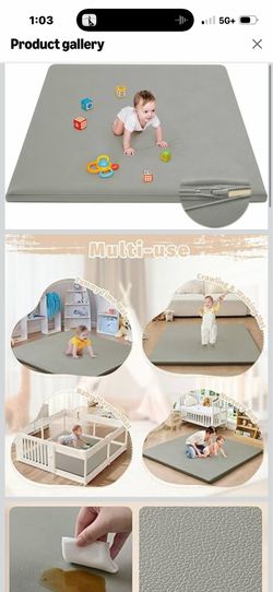 ILPEOD Waterproof Leather Baby Play Mat 79” x 79” Grey Foam Crawling Floor Mat New