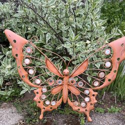 Huge Orange Metal Butterfly Garden Stake. Read description