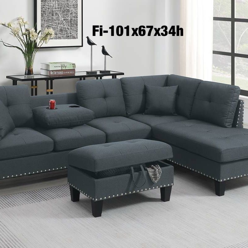 $349 Sectional With Storage Ottoman 