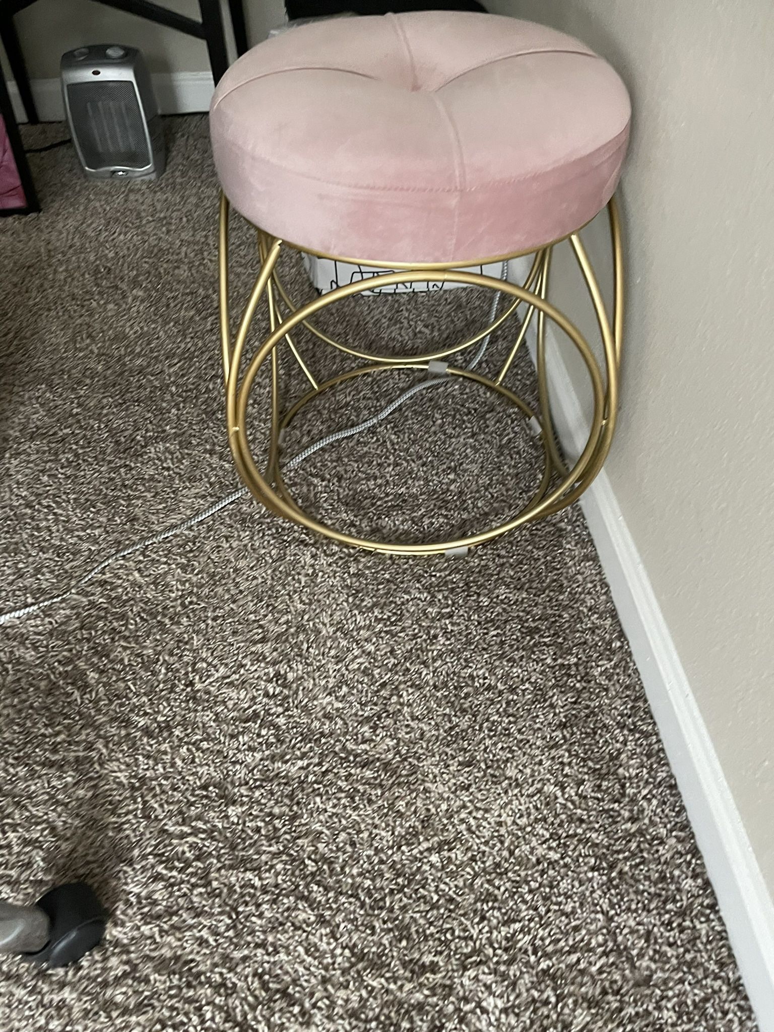 Pink Suede Stool For Vanity