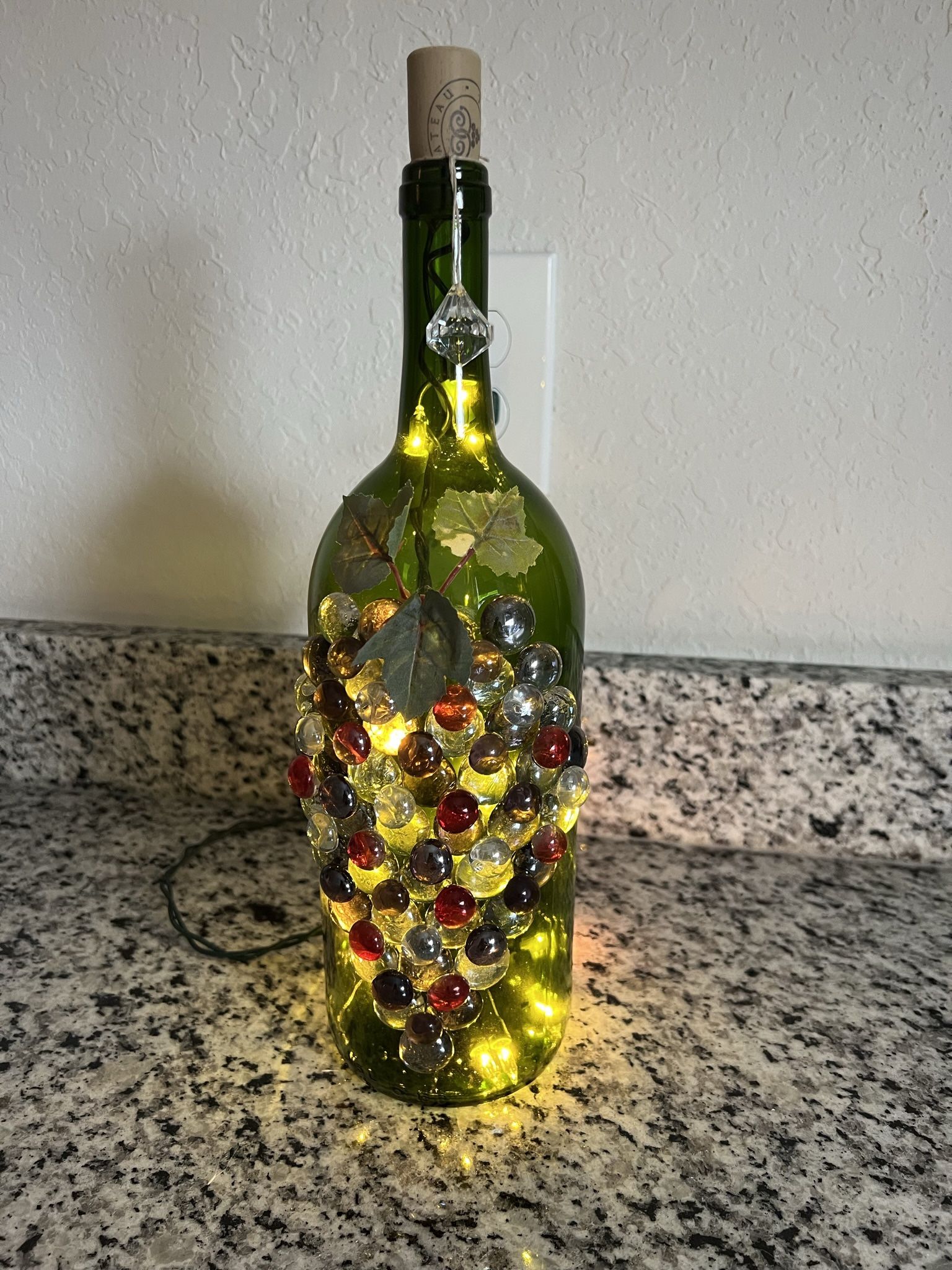 Decorated Wine Bottle - Lights Up - Beautiful Colors