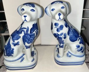 Staffordshire, Pair of Blue & White Porcelain Dog Figurines