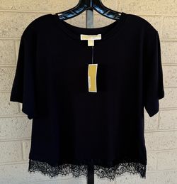 New NWT Michael Kors Women’s Cropped Black Lace Bottom Top Size M - MSRP $88
