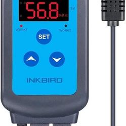 Inkbird Digital Pre-Wired Outlet Dual Stage Humidity Controller IHC-200 for Mushroom Ventilator Fan Crawl Space Curing Meat Grow Room Tent Humidifier 