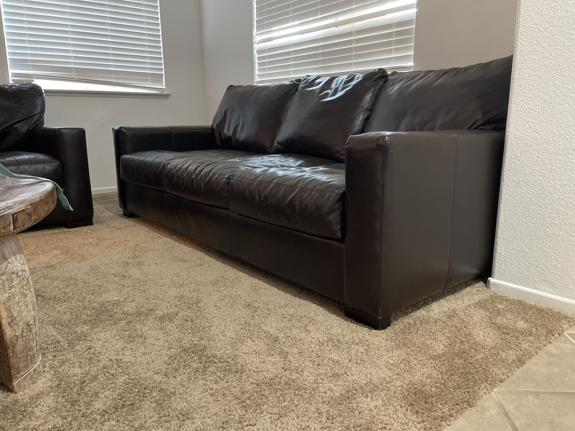 POTTERY BARN LEATHER SOFA SET