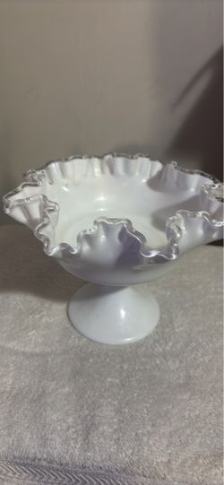 Milk Glass Ruffled Edge Pedestal Compote