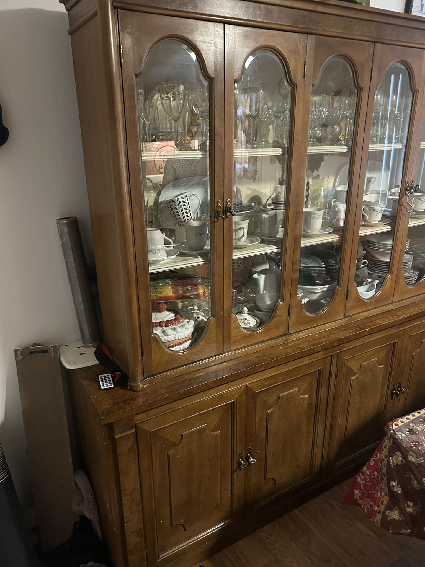 Vintage Solid Wood China Cabinet with (Elegant Dishware (NOT INCLUDED) - Great Condition!