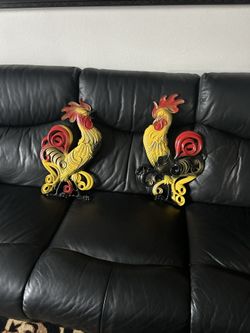 Rooster Wall Hanging Décor 20 inch Vintage Cast Iron by Searcy Colorful Set of 2