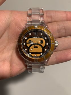 アベイシングエイプ A BATHING APE 2009 Clear Bapex RARE A Bathing Ape Bapex 2009 Clear Pepsi Bezel Men's Watch