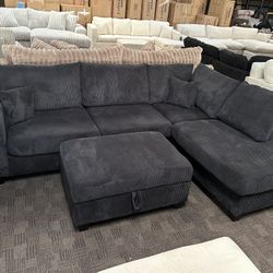 Black Comfy Sectional W Storage Ottoman 