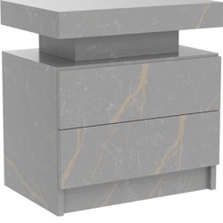 LED Nightstands Set of 2, Modern End Table with 2 Drawers, End Tables for Living Room Bedroom Grey 