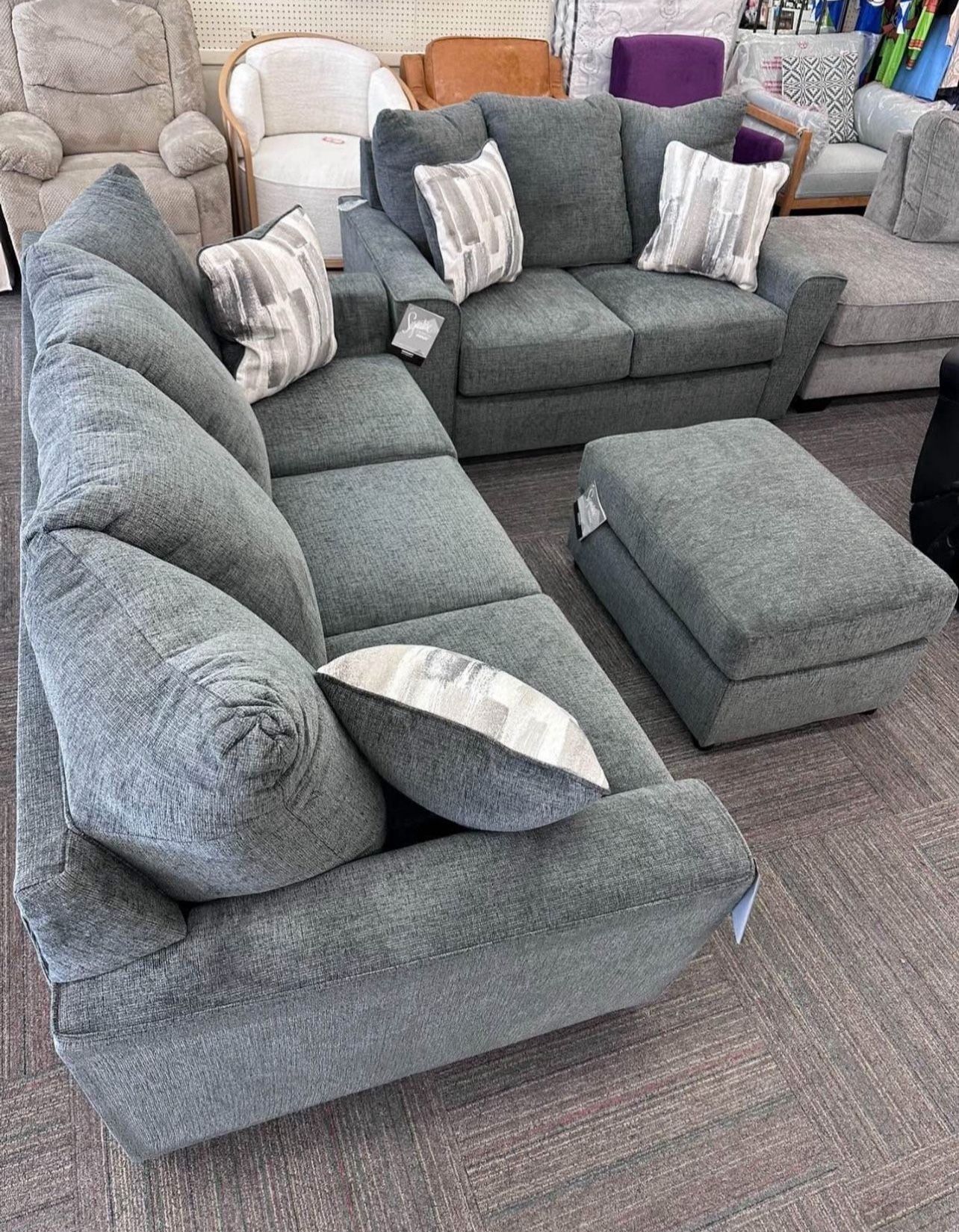 Brand New Living Room Set, Sofa, Loveseat, Gray