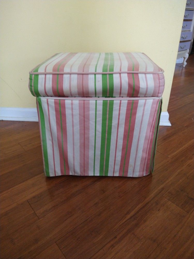 Pink, Green And White Stripped Ottoman And Disney princess Blanket 