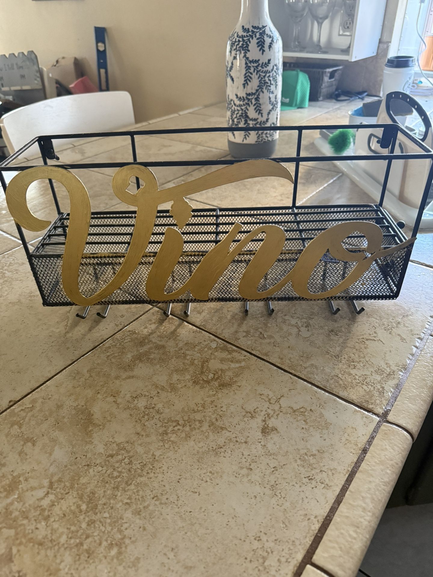 Wine Rack, Holds 5 Bottles And 4 Wine Glasses