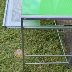 Lime Green Glass Top Metal Desk And Grey Leather Office Chair( Not Pic Yet)