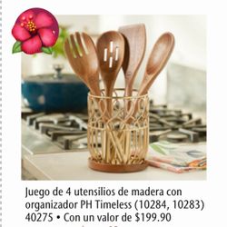 Juego de 4 utensilios de madera y organizador nuevos en sus cajas 🌺 princess house 🌺