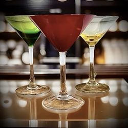 Set of 3 Colored Martini Glasses, Red, Green, Yellow