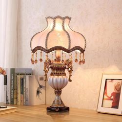 Victorian Table Lamp with Fabric Lampshade and Resin Lamp Body Tiffany European
