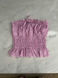 Shein Pink striped crop top with tie detail