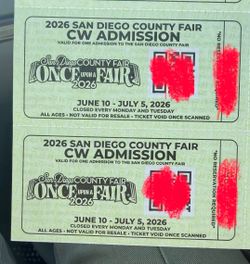 2 San Diego County Fair Admission Tickets 2026