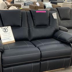 Black Leather Power Reclining Loveseat