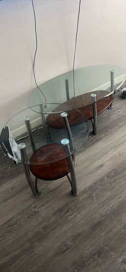 Glass and Wood Coffee Table and End Table Set