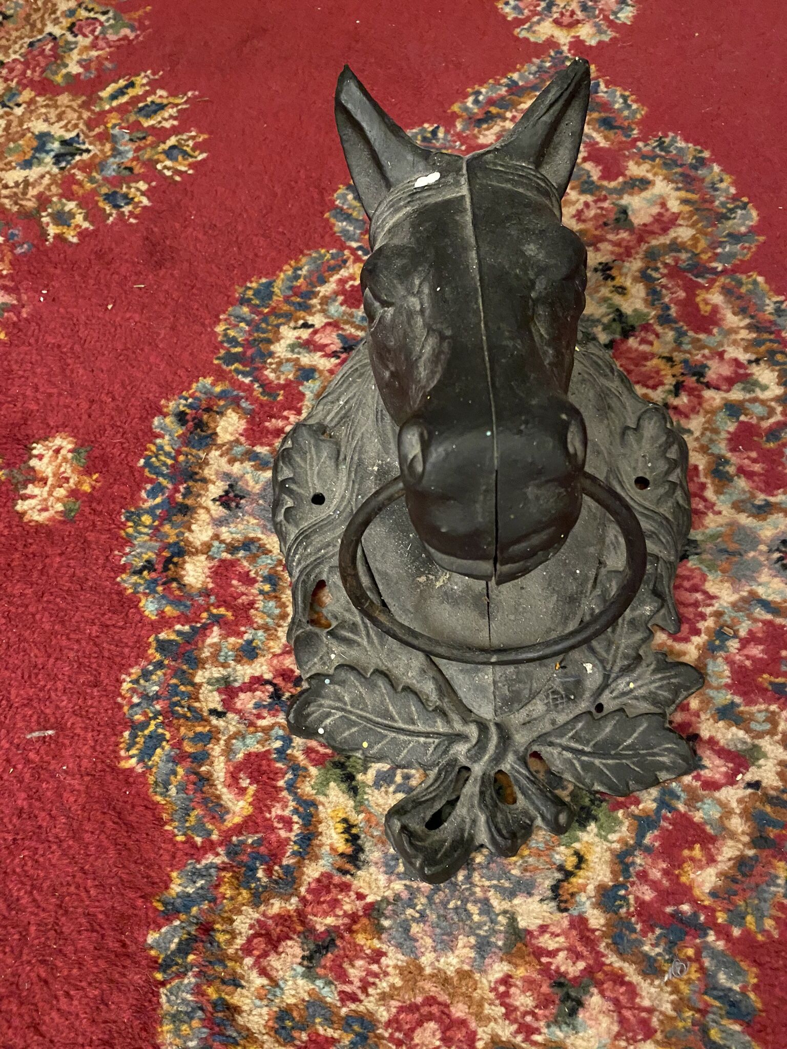 Vintage Black Cast Iron Horse Head Wall Mount Hitching Post Barn Decor Thorobred