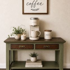 Solid Wood Farmhouse Coffee Bar Console Table | Custom Rustic Entryway Table
