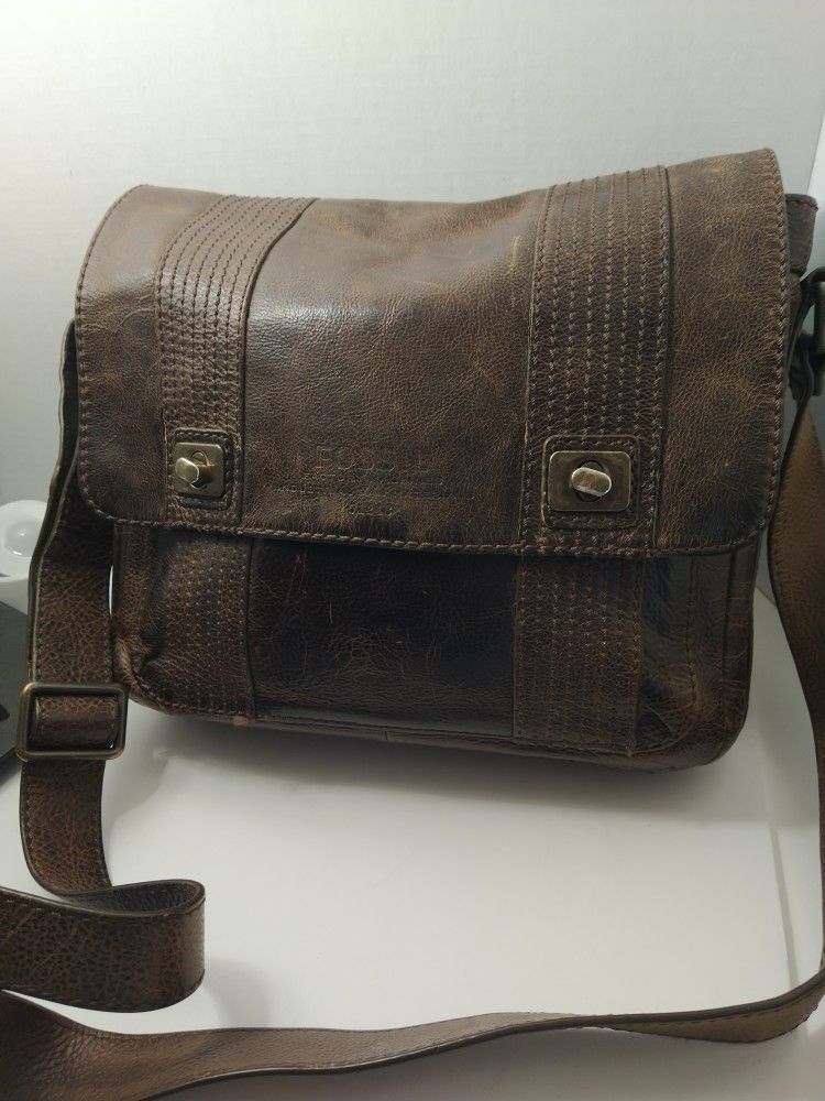 Fossil Brown Leather Messenger Bag