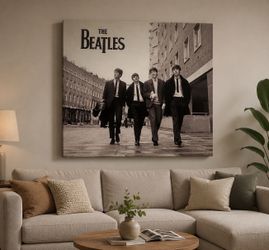 Large The Beatles Stretched Canvas Wall Art - 30" x 30" (Rare BBC On Air Photo)