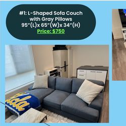 L-Shaped Sofa Couch with Gray Pillows