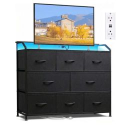 LED TV Stand Dresser with 8 Fabric Drawers & Charging Station