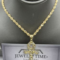 10k Gold Ankh Pendant With Rope Chain. Package Deal!! 