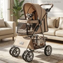 Costway 4-Wheel Pet Stroller for Small Dogs & Cats Up to 33 Lbs with One-Hand Folding, Lockable Wheels & Adjustable Canopy (PW10135MS)