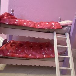 18’ Inch Doll Bunk Beds - With Bedding, Pillows And Blankets