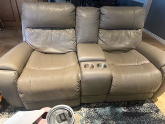 Taupe love seat and sofa recliners