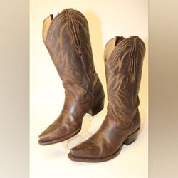 Cavender's Brown Leather Snip Toe Tall Cowboy Cowgirl Western Boots Women 6.5 B 