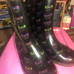 Capellini Girls Rain Boots Black With Owls Size 3/4Y