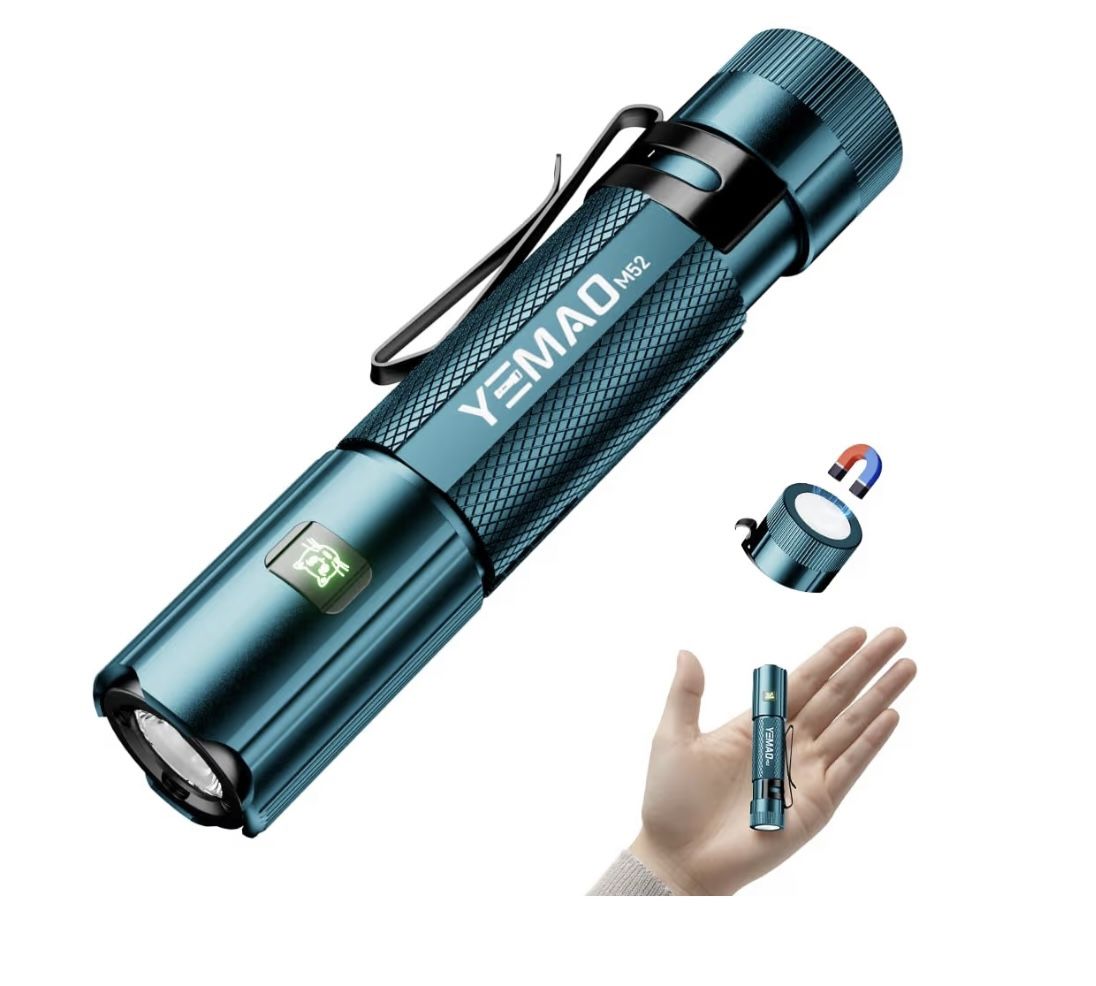 Yemao Emergency EDC Flashlight,Rechargeable 1500LM Mini Light - 6 Modes with Magnet/Clip,Portable Pocket-Sized Keychain Flashlight,IP6 Waterproof LED