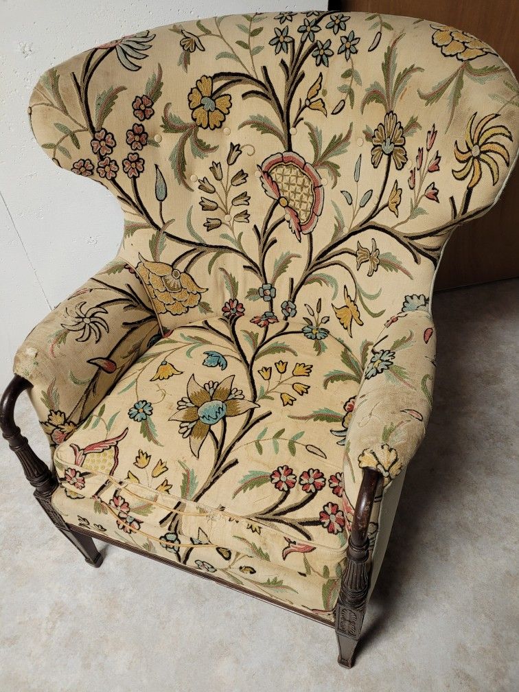 *REDUCED* Stately Antique Wingback Chair Yearning For A New Home And Makeover