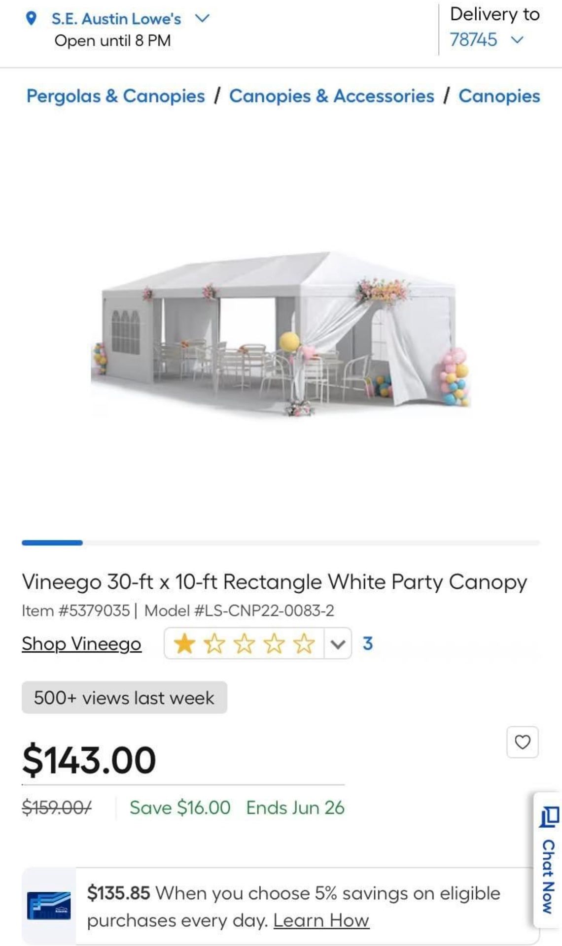 Vineego 30-ft x 10-ft Rectangle White Party Canopy